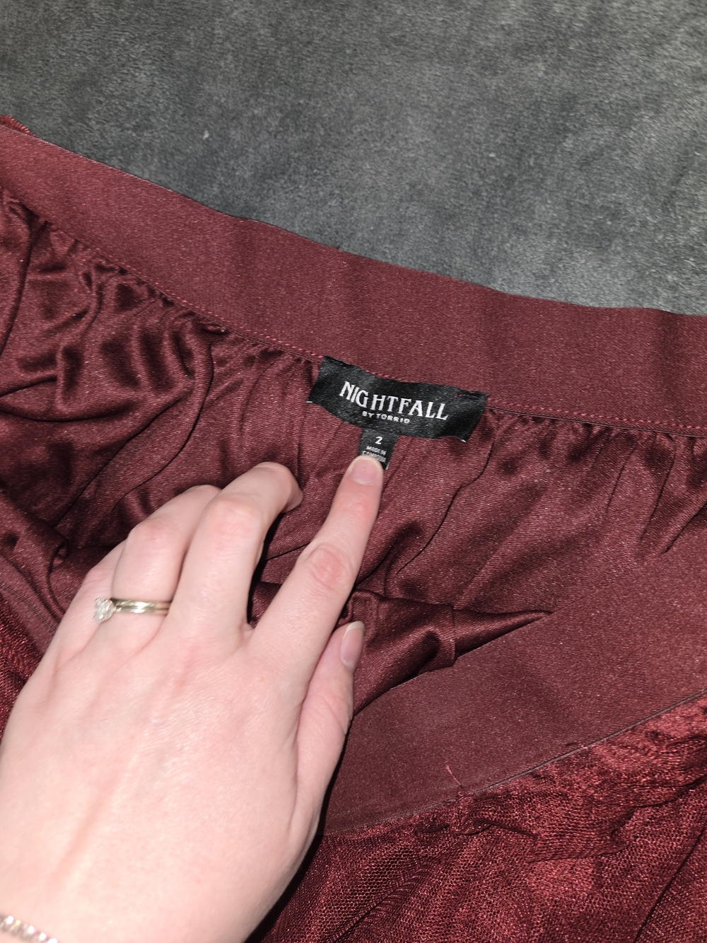Nightfall Ruffled Tulle Maxi Skirt in Deep Burgundy - Picture 3 of 3